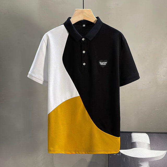Patchwork Contrast Color Deco Polo Shirt