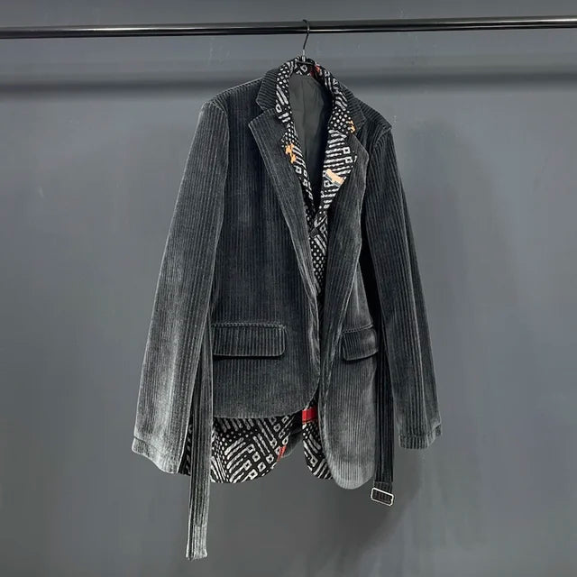 Asymmetric Fake Two Pieces Corduroy Blazer
