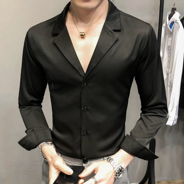 Chemises à manches longues à col cranté uni