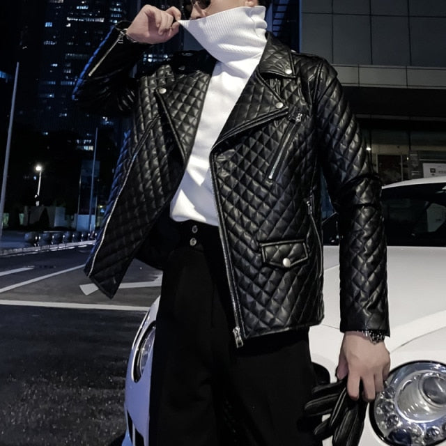 Chaqueta de piel sintética con patrón de diamantes de color sólido