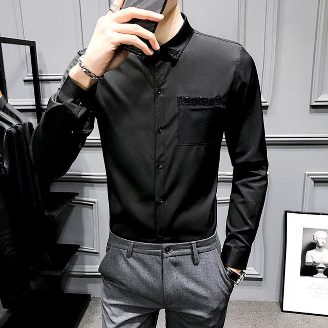 Camisa elegante Hombres Moda Nueva manga larga