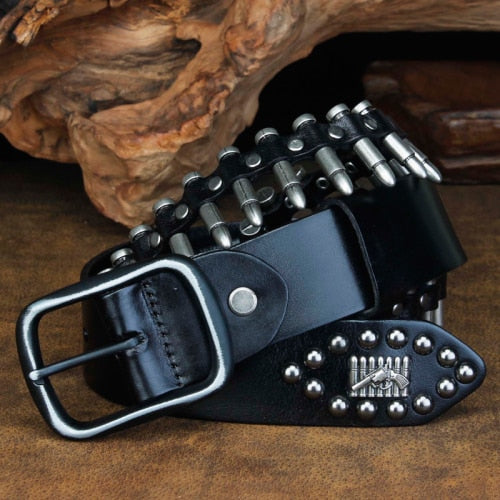 Bullets and Studs Decorated Leather Belt
