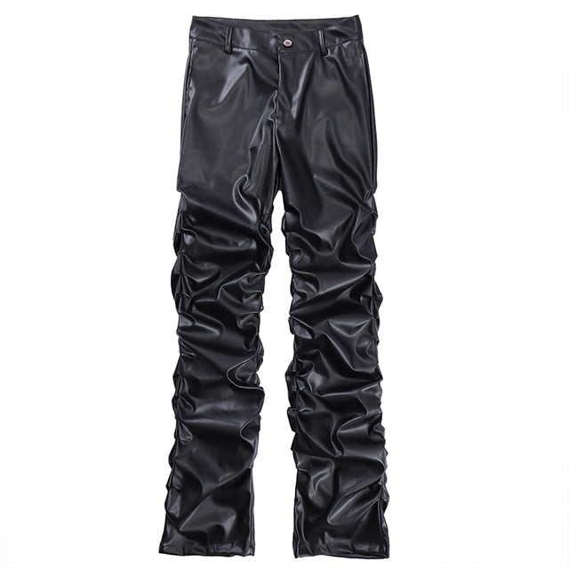 Pantalones rectos de obsidiana con volantes