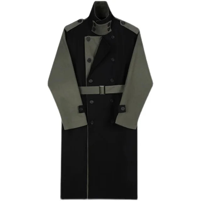 Solid Color Patchwork Double Breasted Coat
