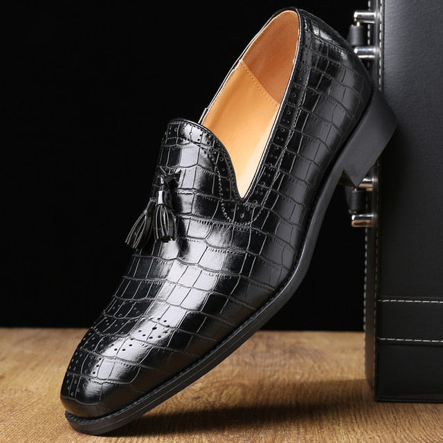 Genuine Leather Crocodile Look Tasseled Men Loafers