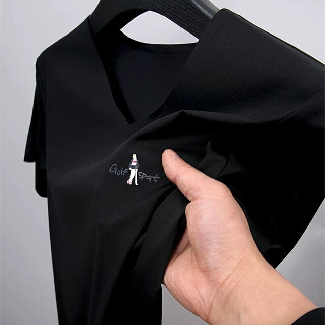 Ice Silk Solid V-Neck T-Shirt