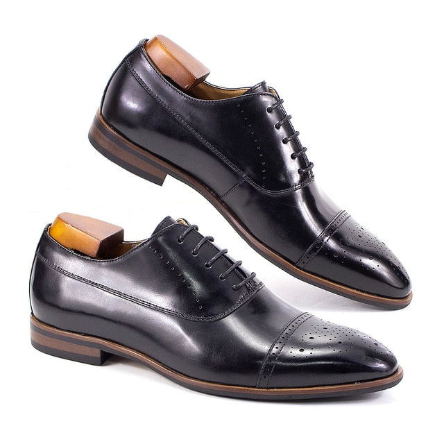 Zapatos Oxford clásicos de cuero genuino sólido