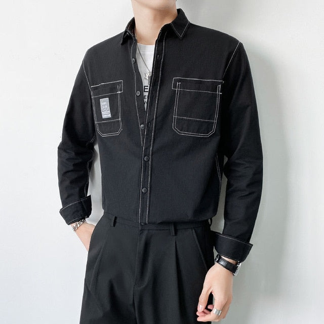Solid Contrast Border Style Long-Sleeved Shirts
