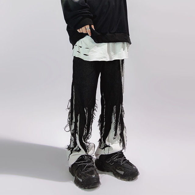 Ruffle Black Contras Patchwork Jeans