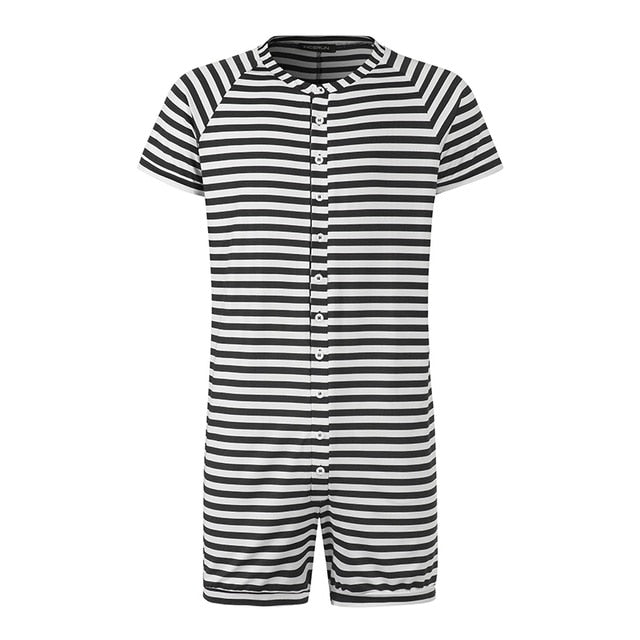Striped and Button Style Short-Sleeved Rompers