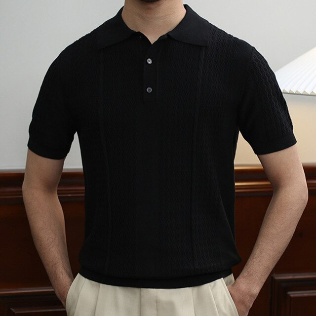 Knitted Striped Casual Polo Shirt