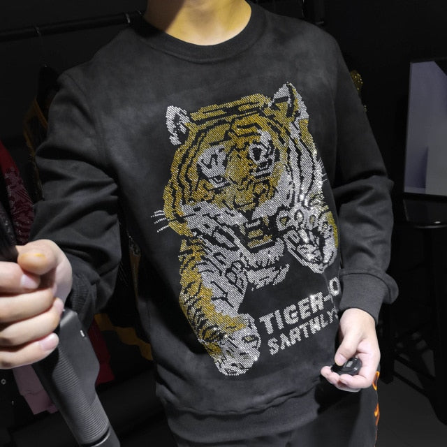 Pouncing Tiger Rhinestone Style Sweatshirt