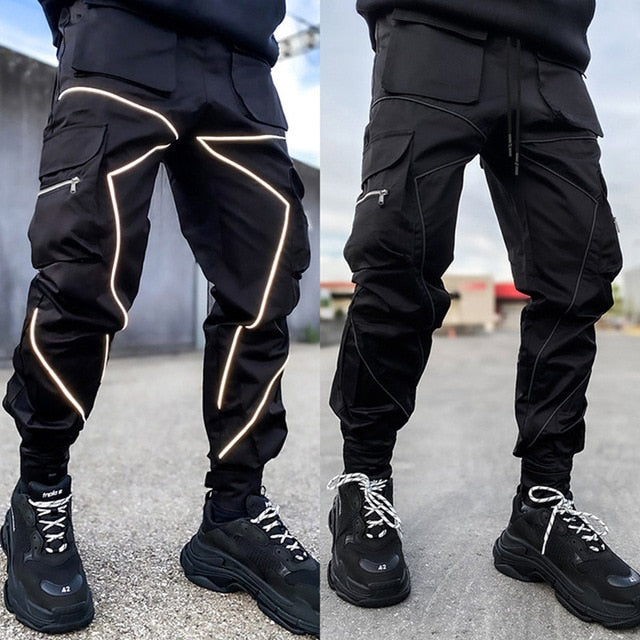 Pantalon cargo irrégulier à motif de lignes pointues