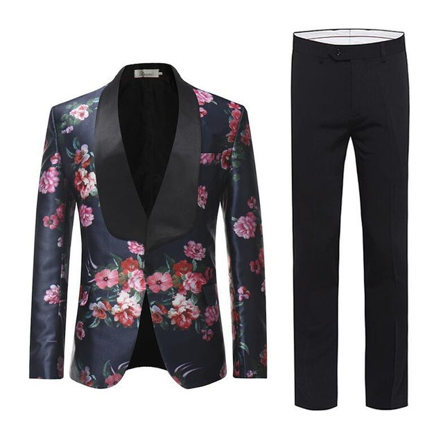 Floral Wedding Two Pieces Set Tuxedo Dress Style Men Suit