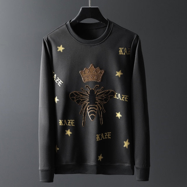 Black & Gold Bee Sequins Men Long Sleeve Sweater