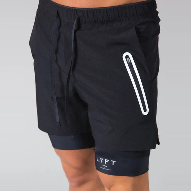 2 in 1 Solid Drawstring Style Gym Shorts