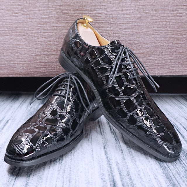 Glossy Animal Pattern Oxford Leather Shoes