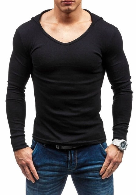 Basic O Neck Men Hooded Slim Long Sleeves T-Shirt - FanFreakz