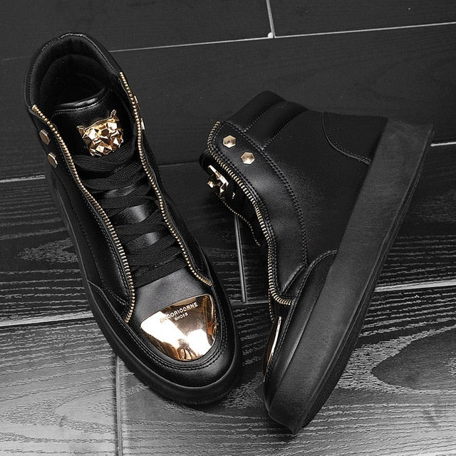 Cross Tied Zipper Decorated High Top Sneaker