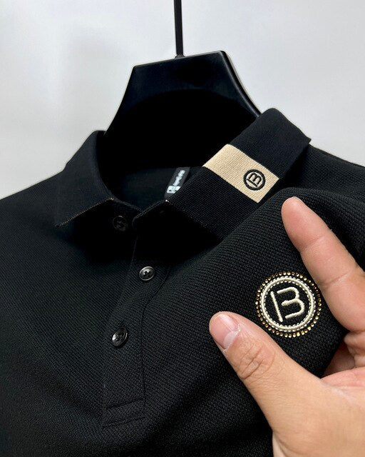Solid 100% Cotton Letter Embroidery Polo Shirt