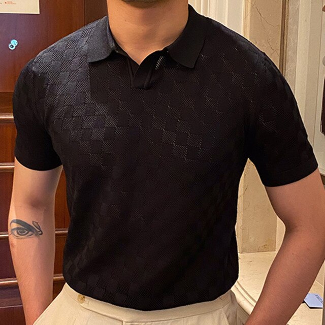 Plaid Stylish Breathable Men Polo Shirt