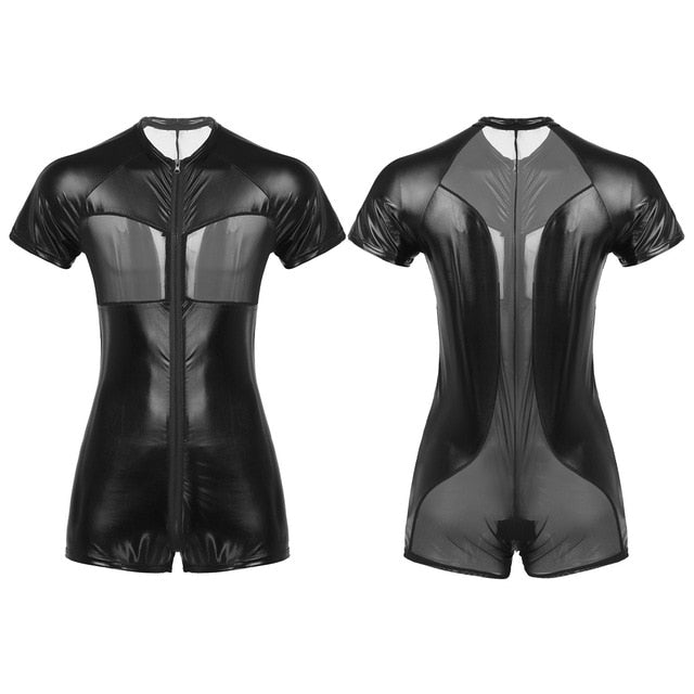 One-piece Shiny Crew Neck Romper