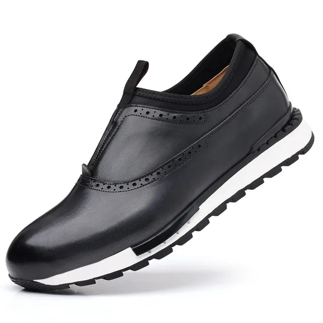 Casual Solid Dark Color Genuine Leather Sneakers