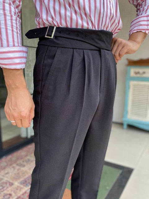 Buckle Belt Decorated Monocolor Trouser