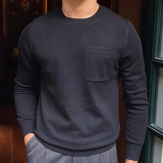 Solid O-Neck with Pocket Sweater