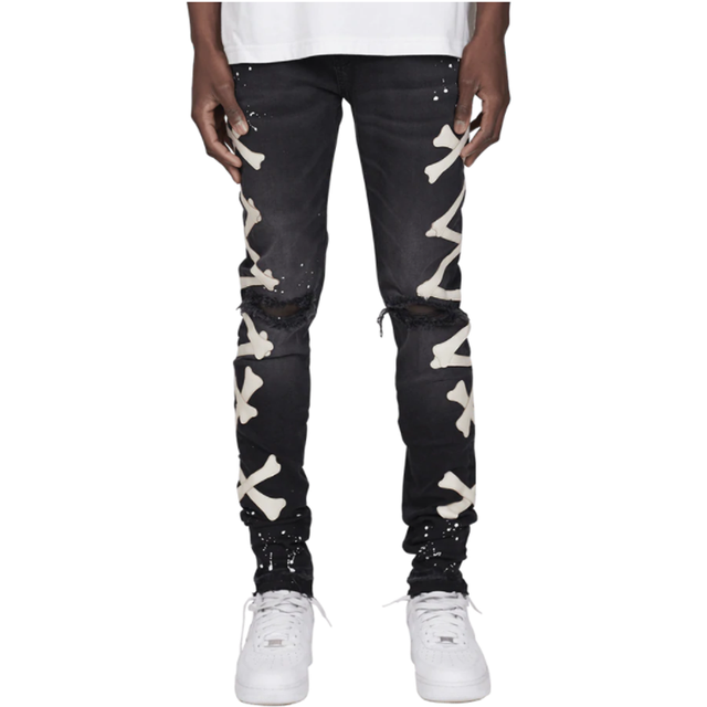 X Skeleton Side Printed Ripped Jeans