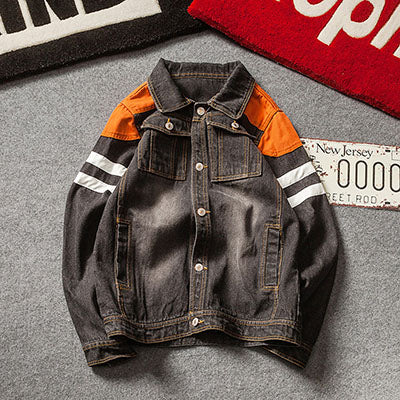 Harajuku Style Men Denim Jacket With Contrast Color Shoulder Patchwork Details - FanFreakz