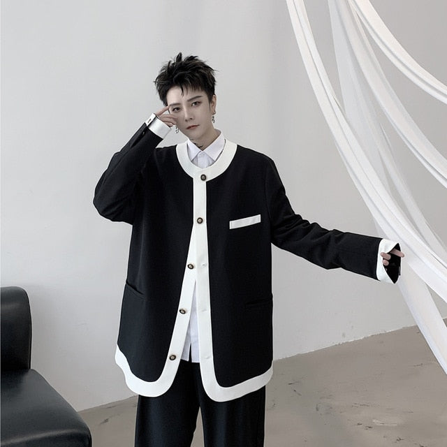 Contrast Color Border Men Buttons Oversized Blazer