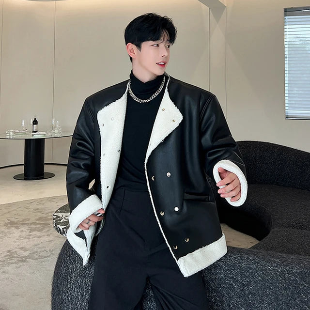 Black PU Leather with Plush Jacket