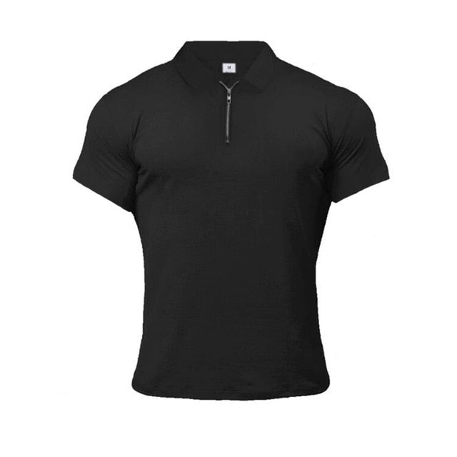 Zippered Collar Solid Color Men Polo Shirt