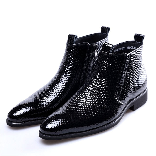 Botas de cuero de hombre de estilo casual sólido con textura negra
