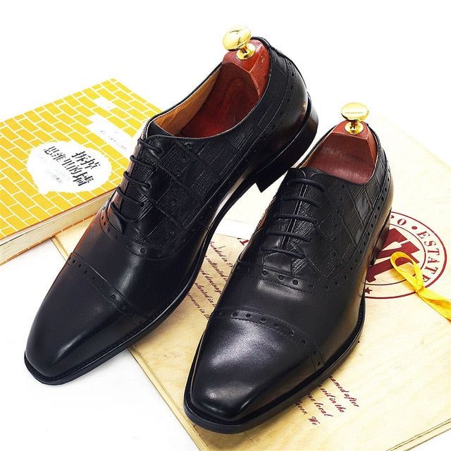 Checkered Top Leather Dress Oxford Shoes