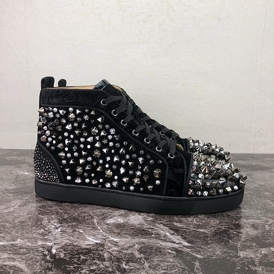 Black with Spikes Studded Lace Up High Top Style Men Sneakers