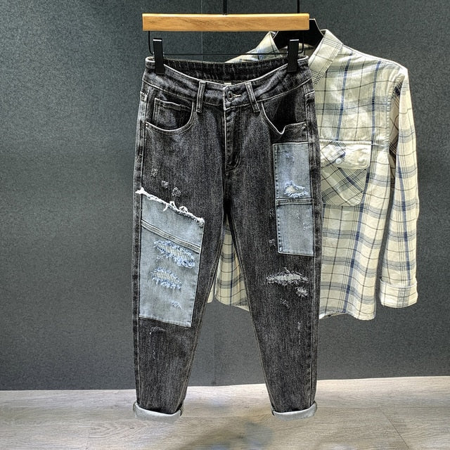 Patchwork Mixed Ripped Jeans