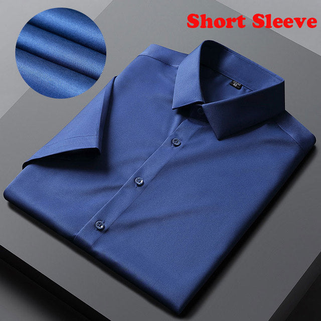 Solid Polyester Turn-Down Collar Men's Shirt