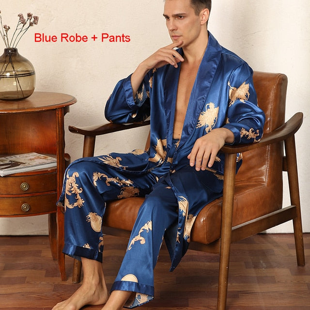 Dragon Pattern Satin Pajamas Robe