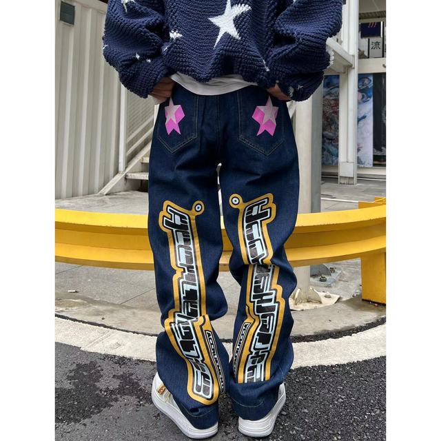 Hip Hop Star Letter Printed Men Jeans