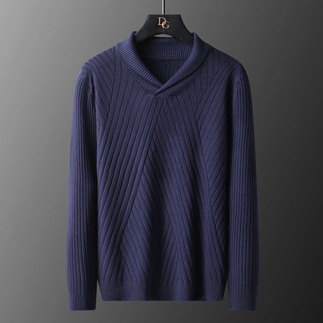 Solid Color Diagonal Knitted V-Neck Sweater