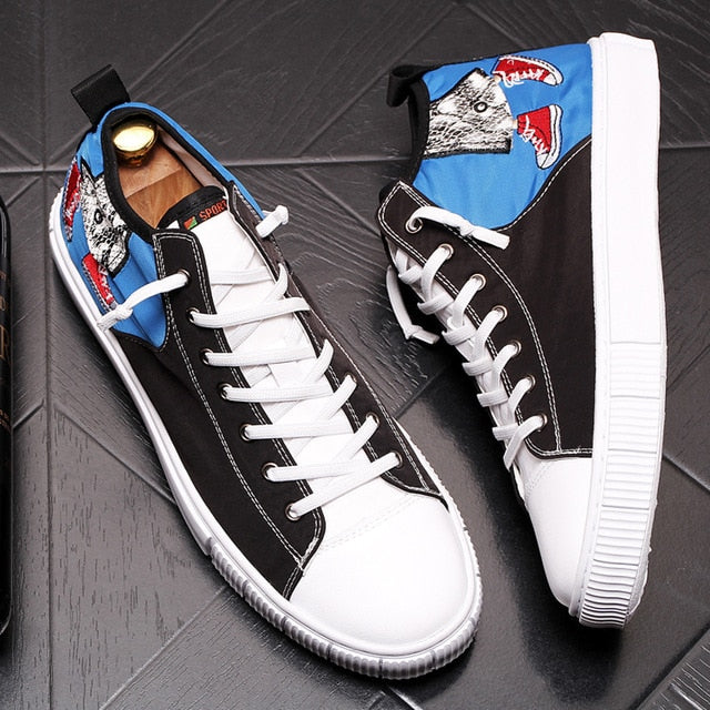 Cotton Fabric Casual Lace Up with Embroidery Detail Men Sneaker