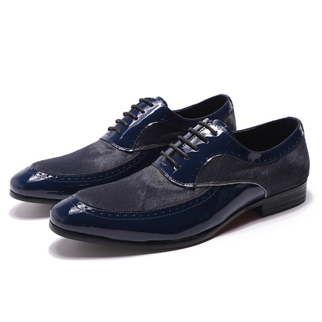 Stylish Oxford Patent Leather with Horse Hair Design Men Shoes