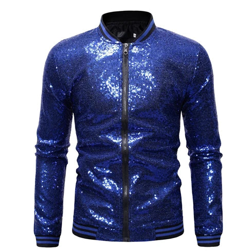Shiny Sequins Zipper Closure Jacket