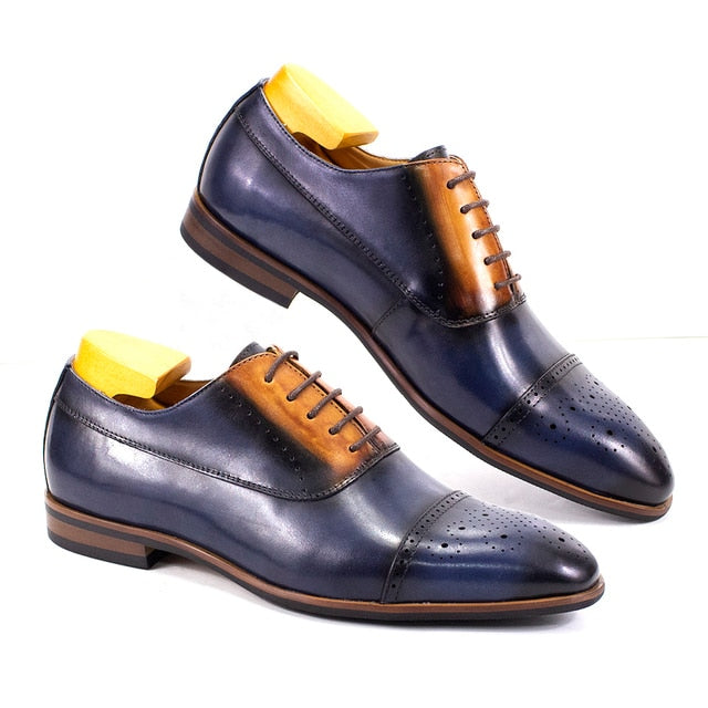 Zapatos Oxford clásicos de cuero genuino sólido