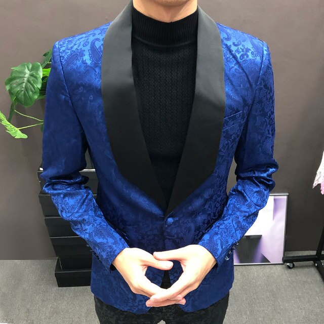 Blazer en polyester jacquard à contraste de couleur de luxe