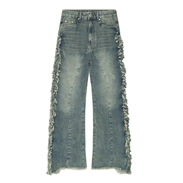 Ragged Edge Splicing Loose Jeans