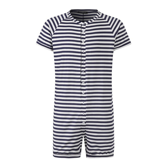 Striped and Button Style Short-Sleeved Rompers