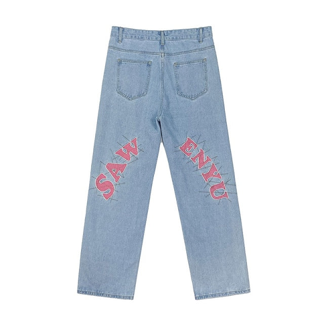 Saw Enyu Printed Denim Loose Pants